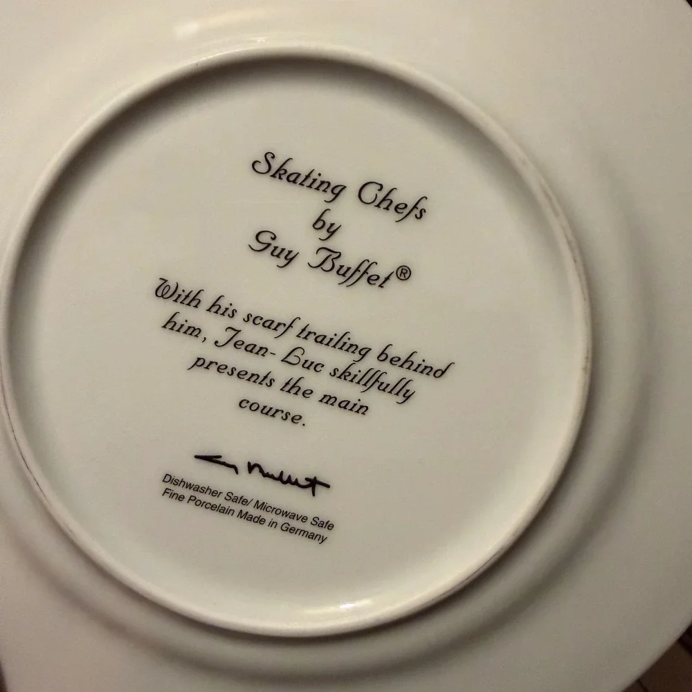 Guy Buffet Salad Plates Skating Chefs Whimsical Kitchen Set of 6 White multi